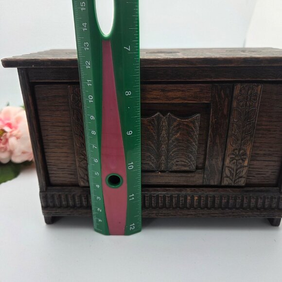 Vintage Solid Carved Dark Wood Box Hidden Compartment - Picture 13 of 16
